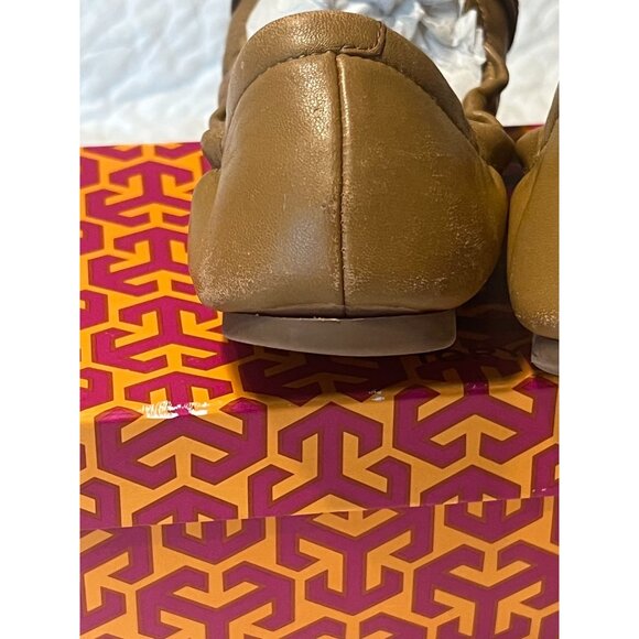 TORY BURCH Ambrose Ballet Flats Leather Camel Brown Gold Buckle Women's Size 7 B - Picture 5 of 12